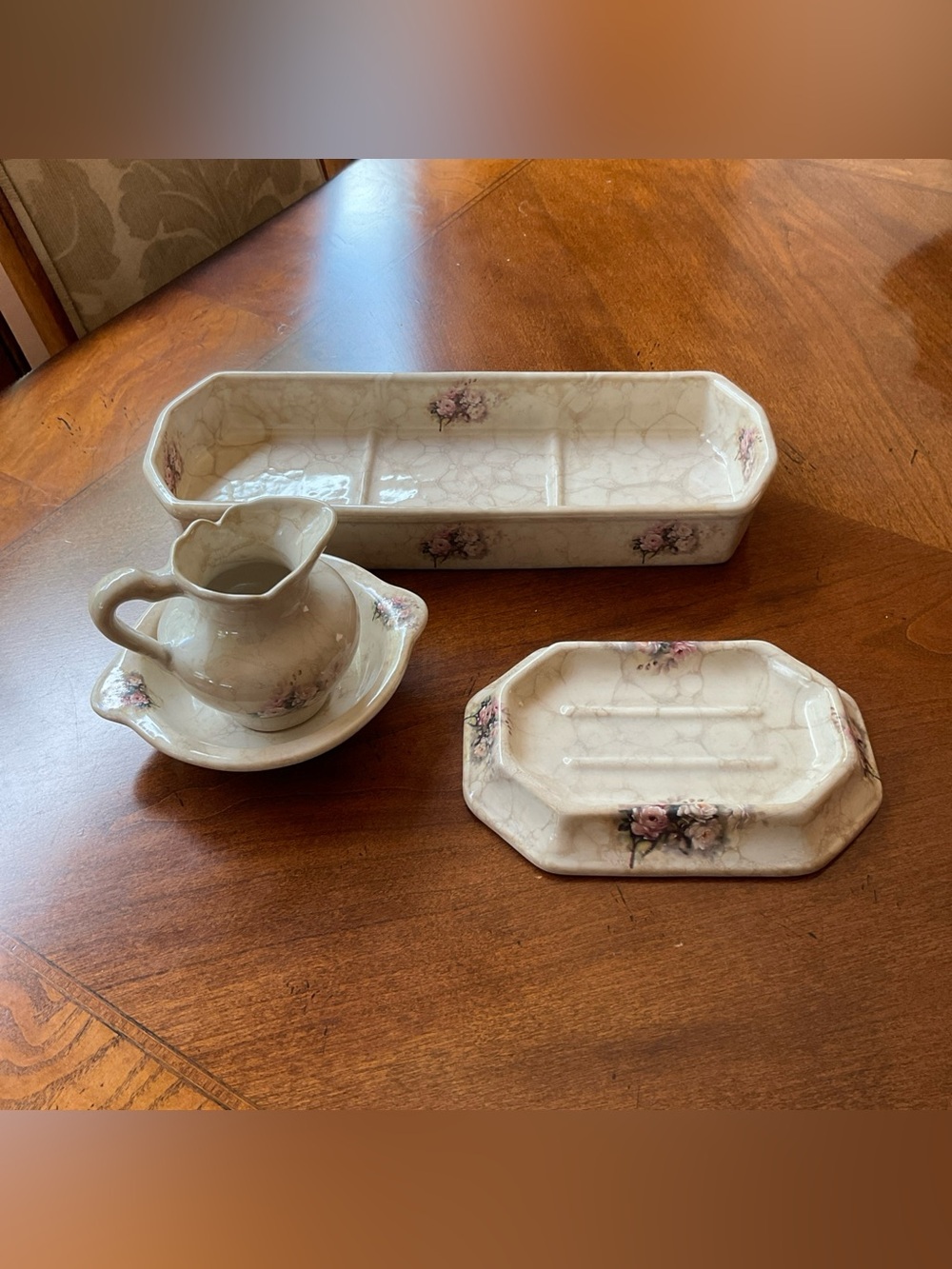 Vintage Athena California Soap Dish Tray Rose Small Pitcher Bowl 4 Pcs USA